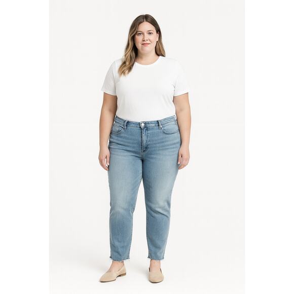 Laurie Felt Daisy Denim Slim Straight Jeans Raw Hem Light Wash Size 22W NWT - Picture 1 of 7